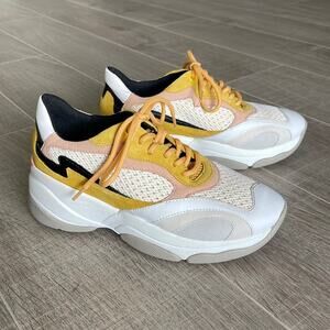 GEOX RESPIRA Yellow Cream White Pink Wedge Sneaker Women’s Size 6
